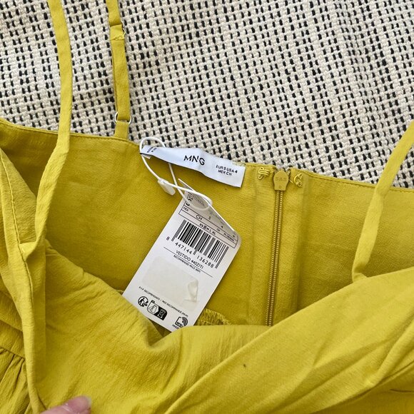 NWT Chartreuse Mango Ruched Mini Dress - Picture 3 of 4